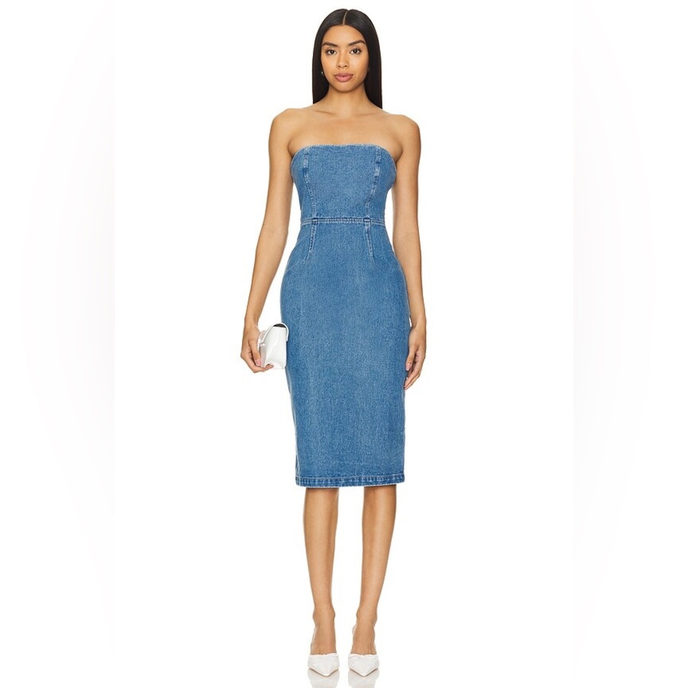 Bardot Strapless Blue Denim Dress
